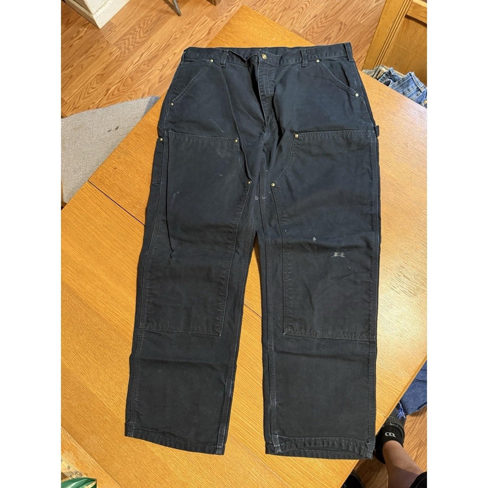 VTG Carhartt B01 Pants 40x32 Black Double Knee Workwear Duck Canvas USA Style